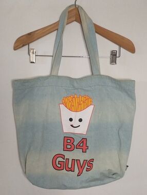 Sam Edelman Fries B4 Guys Light Blue Canvas Tote Bag with Fries Graphic